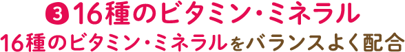 3 16種のビタミン・ミネラル 16種のビタミン・ミネラルをバランスよく配合